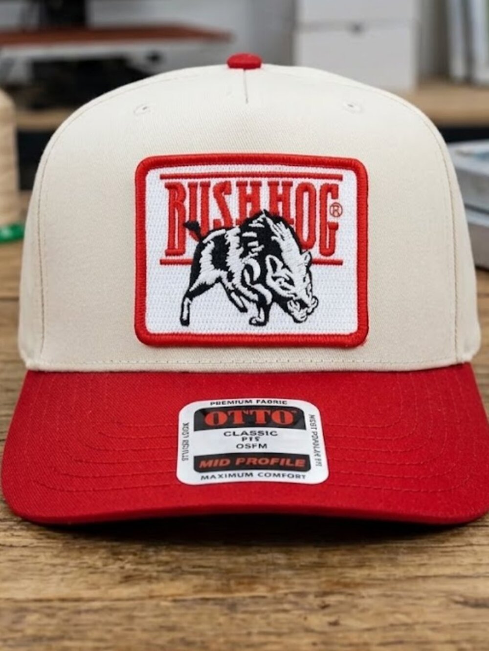 Bush Hog Farm Equipment Patch Cream Red OTTO Snapback Hat Tractor Cap New Retro